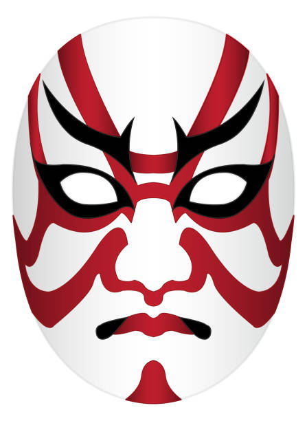 ilustrações, clipart, desenhos animados e ícones de máscara de kabuki japão sobre um fundo branco - kabuki