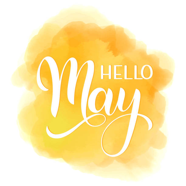 Hello May lettering. Hello May lettering. Elements for invitations, posters, greeting cards. Seasons Greetings may stock illustrations