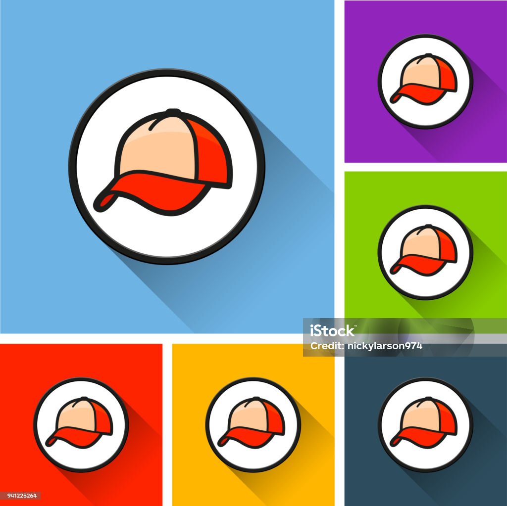 cap icons with long shadow Illustration of cap icons with long shadow Baseball Cap stock vector