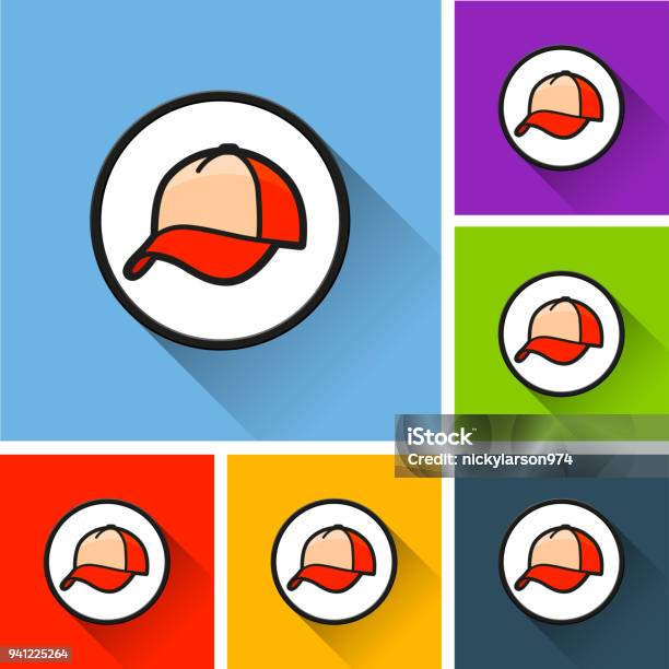 Cap Icons With Long Shadow Stock Illustration - Download Image Now - Baseball Cap, Icon Symbol, Base - Sports Equipment