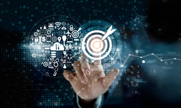 istock Businessman touching target with icon digital marketing on network connection background. Business innovation technology concept 941232674