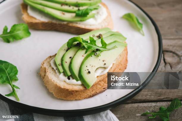 Avocado Sandwich Stock Photo - Download Image Now - Appetizer, Avocado, Bread