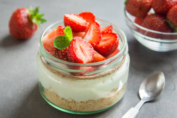 istock Strawberry cheesecake in jar 941233100