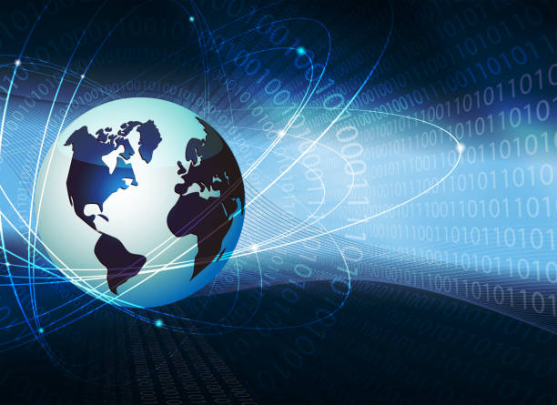 istock Blue background with numbers and silhouette of the globe. 941242660