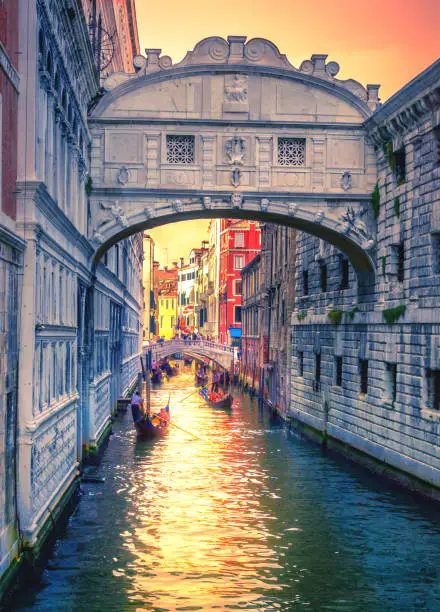 Photo of Bridge of Sighs at Doge's Palace, in Venice, Italy