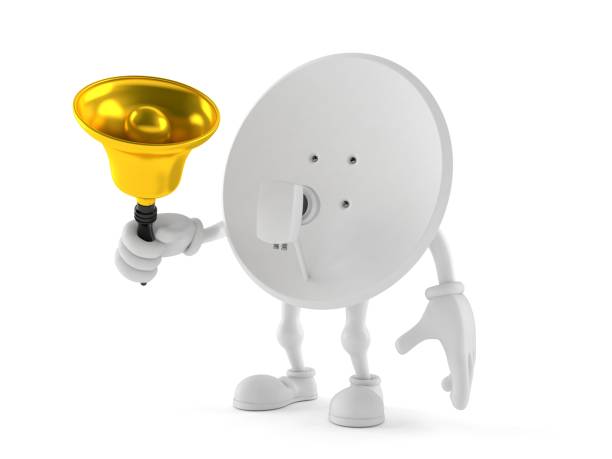 istock Satellite dish character holding a hand bell 941249270