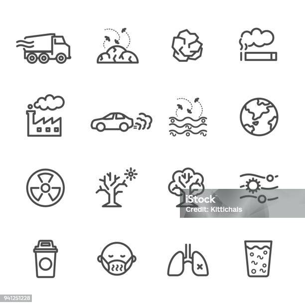 Pollution Icon Set Vector Illustration Of Thin Line Icons For Pollution Contains Such Icons As Earth Factory Air Smoke Waste Garbage Traffic And Other Stock Illustration - Download Image Now