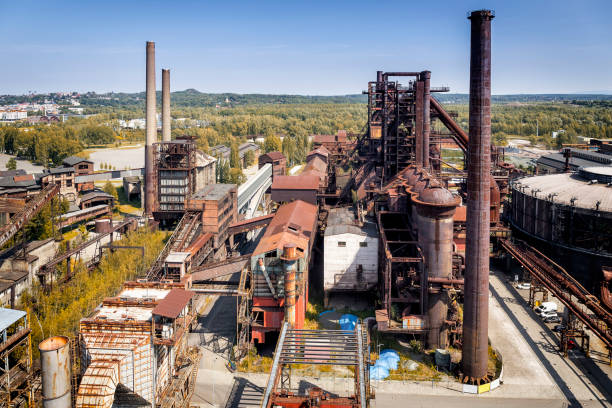 Aeral viev of the old closed coal mine and steel mill Aeral viev of the old closed coal mine and steel mill, Ostrava, Czech Republic industrial revolution stock pictures, royalty-free photos & images