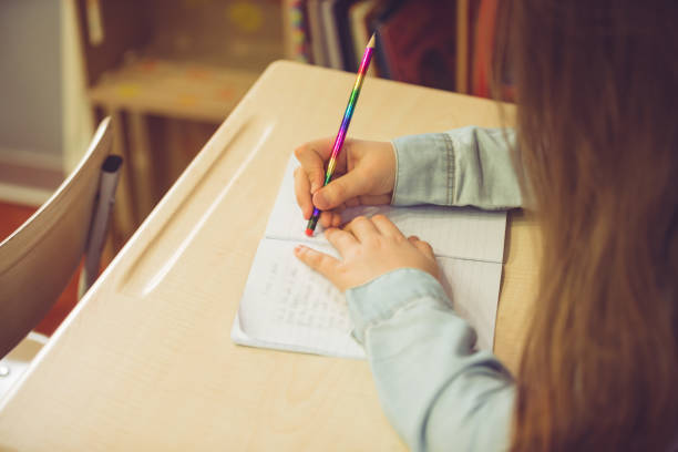 istock Elevated view of schoolgirl doing homework 941260004