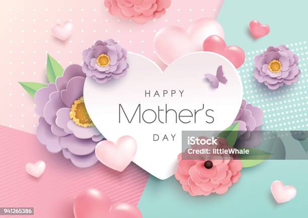 Happy Mothers Day Stock Illustration - Download Image Now - Mother's Day, Flower, Heart Shape