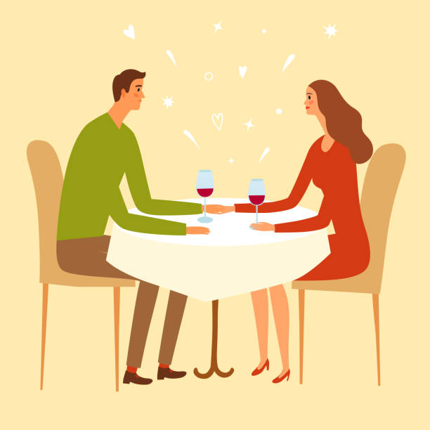 Pair Sitting In A Restaurant And Holding Hands Stock Illustration -  Download Image Now - Dating, Couple - Relationship, Dinner - iStock