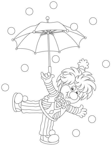 illustrations, cliparts, dessins animés et icônes de clown du cirque avec un parapluie - jester clown harlequin bizarre