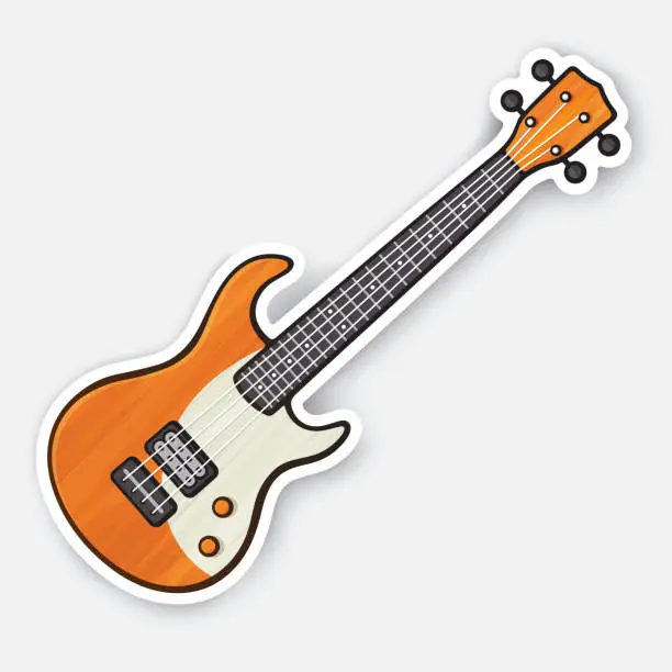 Vector illustration of Sticker of wooden rock electro or bass guitar