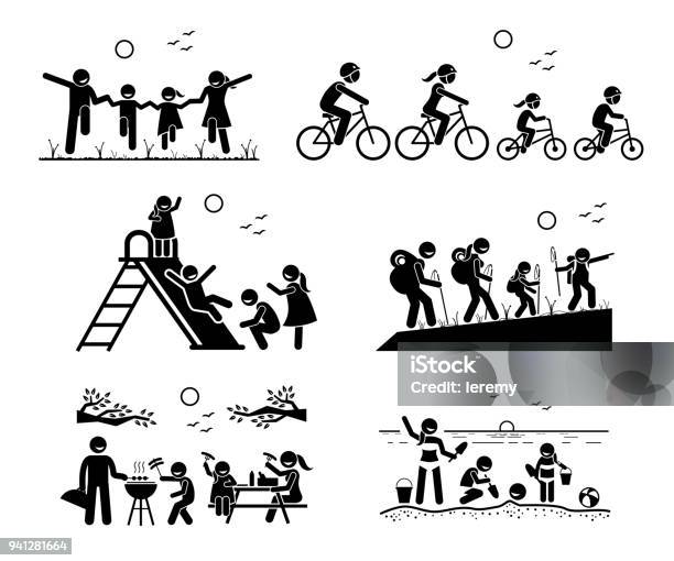 Family Outdoor Recreational Activities Stock Illustration - Download Image Now - Icon Symbol, Family, Cycling
