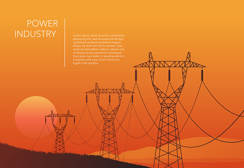 Transmission towers orange landscape background vector template