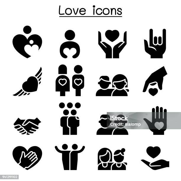 Love Relationship Friend Family Icon Set Stock Illustration - Download Image Now - Icon Symbol, Embracing, Heart Shape