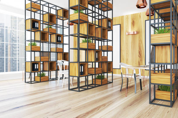 istock Wooden office corner, plants, poster 941297650