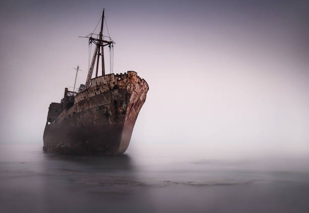 The famous rusty shipwreck near Gytheio at sunset