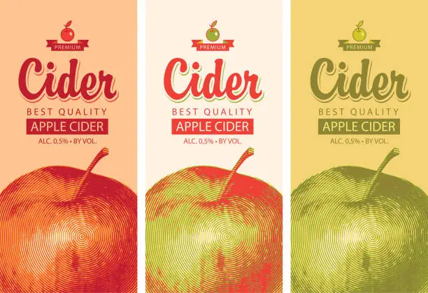 Vector illustration of Vector cider labels with Apple and inscription