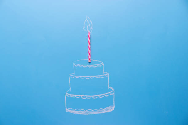 sketch of White birthday cake over blue background