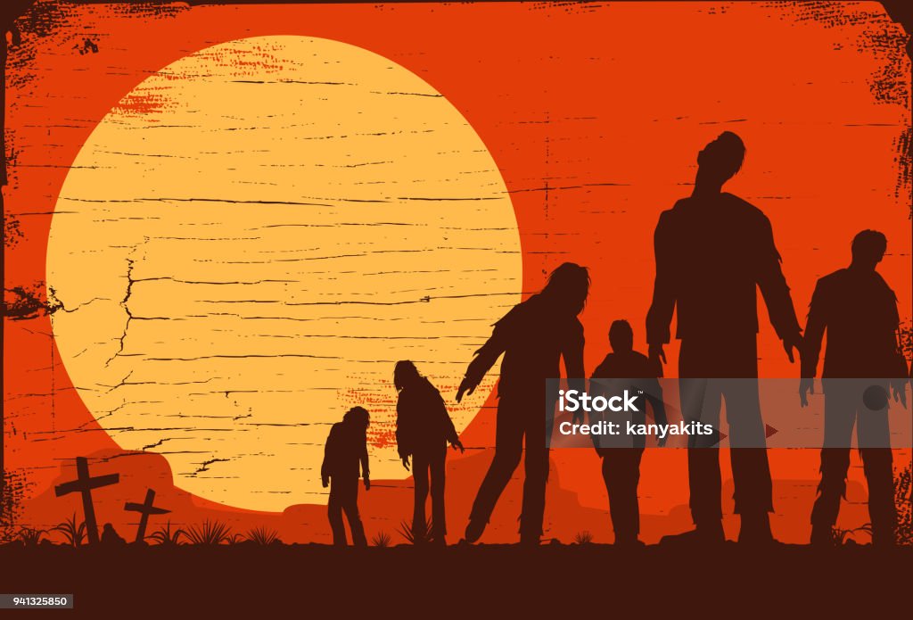 Silhouette of zombies walking at graveyard, Vector Illustration No layers Zombie stock vector