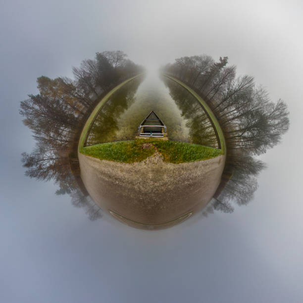 Autumn Little Planet in the forest with fog