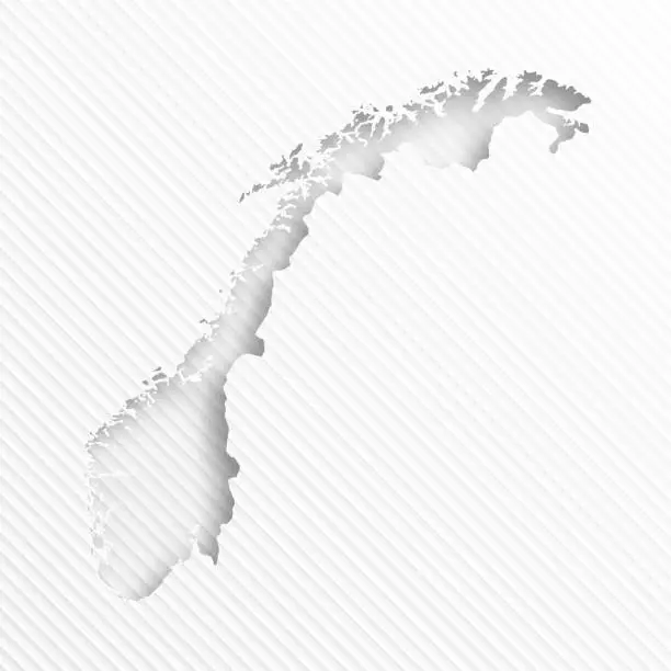 Vector illustration of Norway map with paper cut on abstract white background