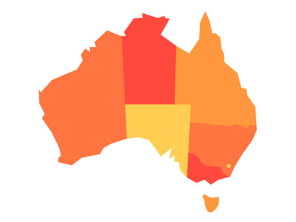 illustrazioni stock, clip art, cartoni animati e icone di tendenza di mappa vuota arancione vettoriale dell'australia - caratteristica della terra