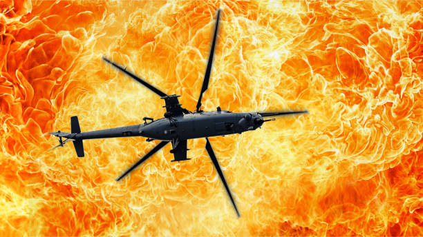 istock WAR. Helicopters on a fiery background, Fire flames 941334126