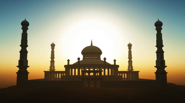 istock 3D Ramadan background with mosque against a sunset sky 941337198