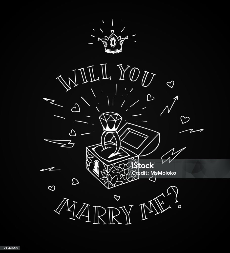 Dead man chest whit a wedding rind with diamond and shiny crown. Will you marry me design in traditional tattoo style. Vector illustration Dead man chest whit a wedding rind with diamond and shiny crown. Will you marry me design in traditional tattoo style. Vector illustration. Chalkboard - Visual Aid stock vector