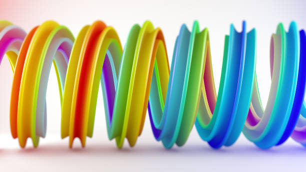 istock Vivid colorful twisted spiral shape 3D rendering with DOF 941338296