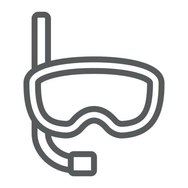 Diving mask line icon, diving and underwater, snorkel sign vector graphics, a linear pattern on a white background, eps 10. Diving mask line icon, diving and underwater, snorkel sign vector graphics, a linear pattern on a white background, eps 10. scuba mask stock illustrations