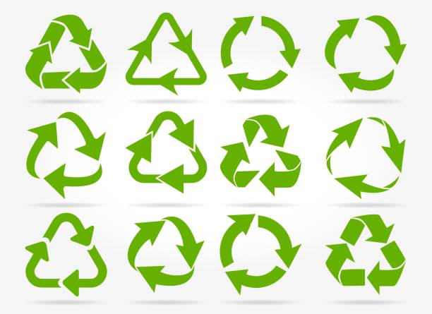 illustrations, cliparts, dessins animés et icônes de flèches vertes recycle - circle arrow sign shape green