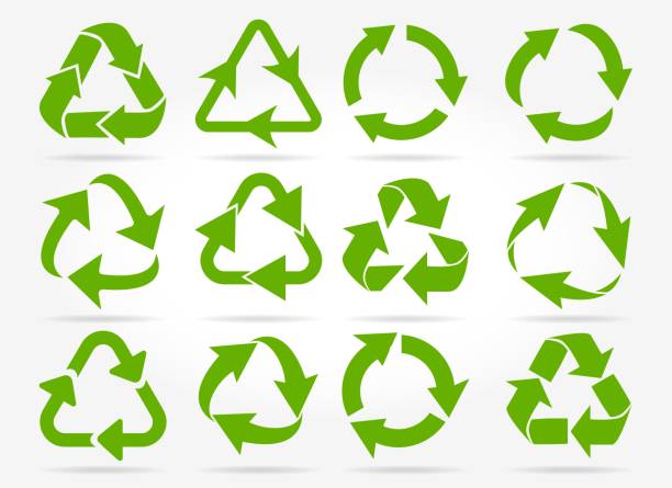 녹색 재활용 화살표 아이콘 - environmental conservation recycling recycling symbol symbol stock illustrations