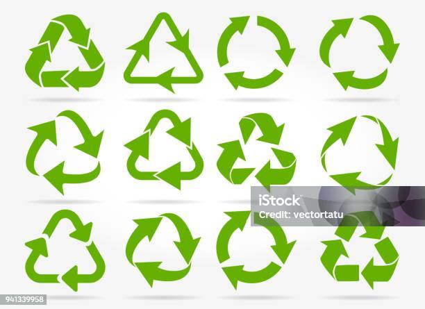 Green Recycle Arrow Icons Stock Illustration - Download Image Now - Recycling, Recycling Symbol, Environmental Conservation