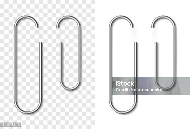 Set Of Silver Metallic Realistic Paper Clip Stock Illustration - Download Image Now - Paper Clip, Clip - Office Supply, Paper