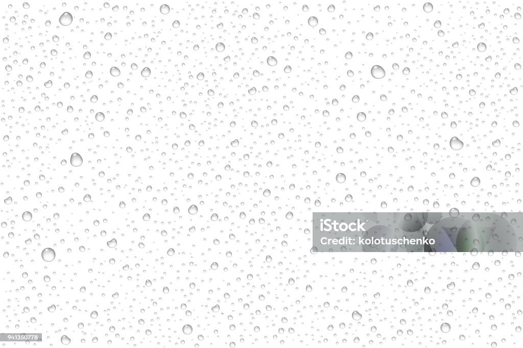 Vector realistic water drops condensed Vector realistic water drops condensed on transparent background. Rain droplets without shadows for transparent surface. Pure water bubbles isolated. Many forms and sizes. Drop stock vector