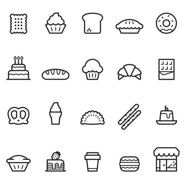 Bakery Thin Line icons Bakery Thin Line icons breadstick stock illustrations