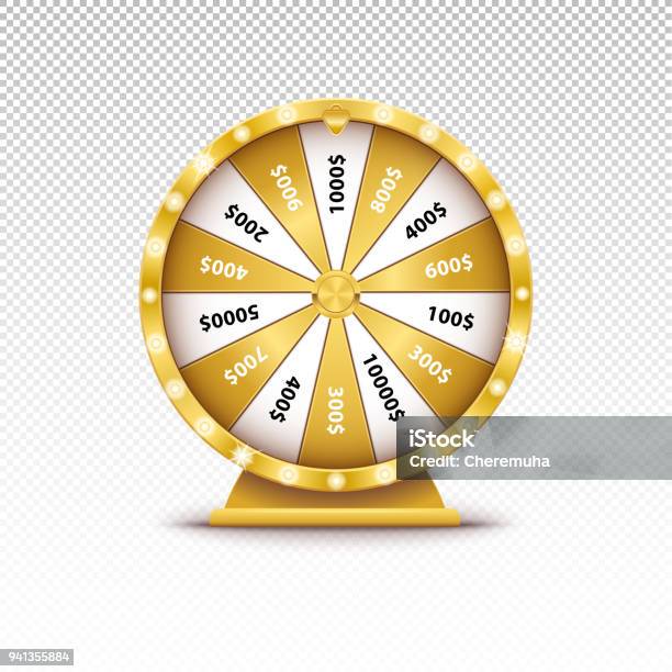 Realistic Spinning Golden Fortune Wheel On Transparent Background Stock Illustration - Download Image Now