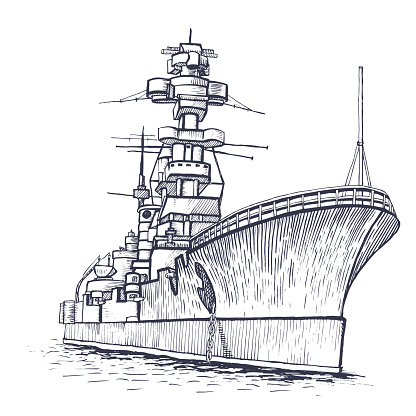 Cargo ship. Warship with a high mast. Vector illustration.