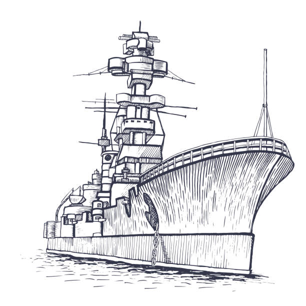 warship with a high mast Cargo ship. Warship with a high mast. Vector illustration. battleship stock illustrations