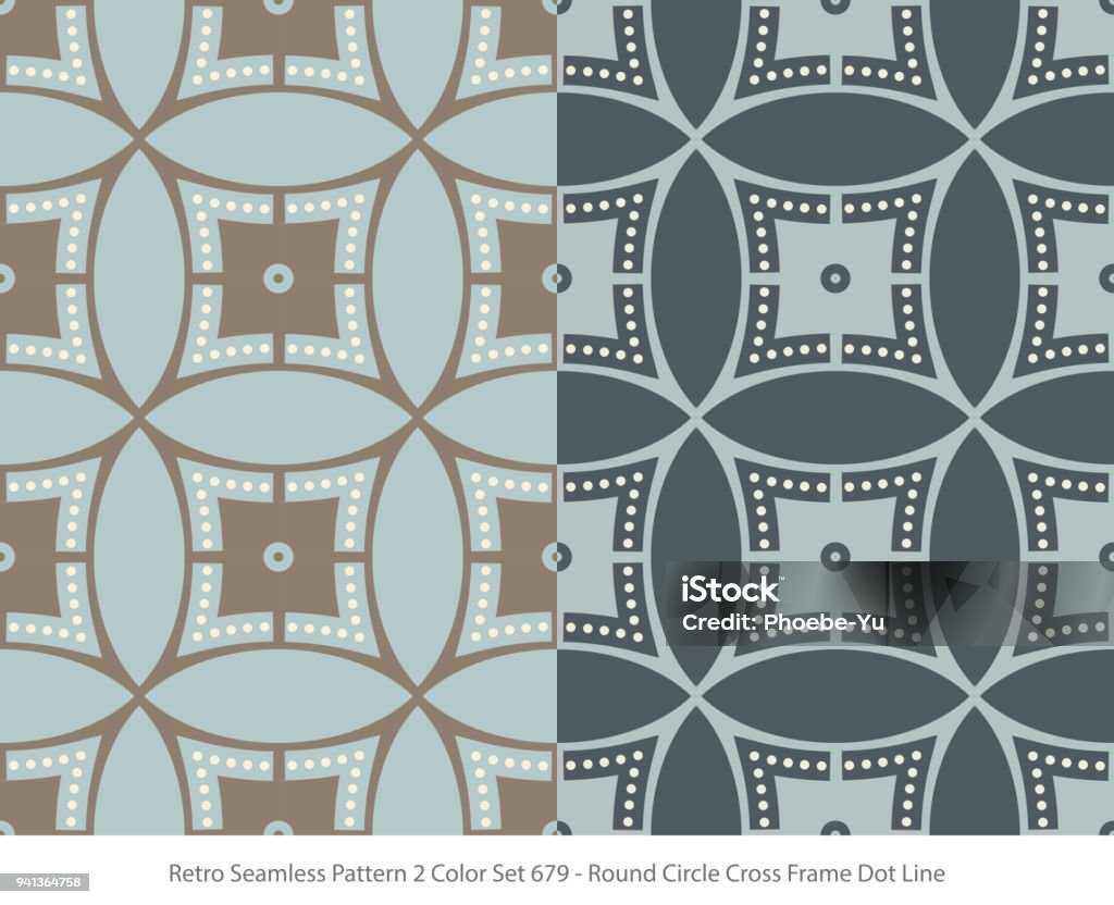 Cross Round Pattern Retro Seamless Pattern 2 Color Set Round Circle Cross Frame Dot Line ...