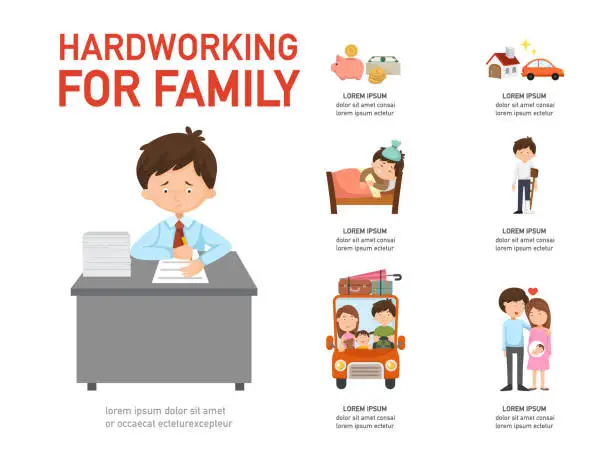 Vector illustration of Hardworking for family infographic