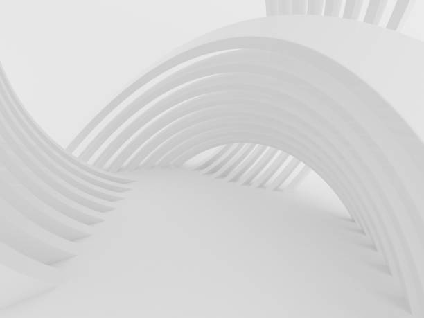 istock Abstract of white curved architectural pattern background,Concept of future modern facade design on architecture,3d rendering 941373924
