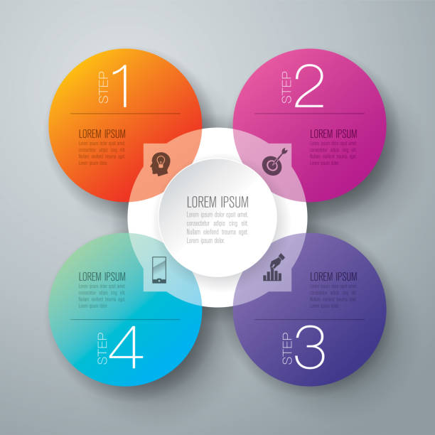 вектор дизайна инфографики и бизнес-иконки с 4 вариантами. - diagram graph three dimensional shape chart stock illustrations