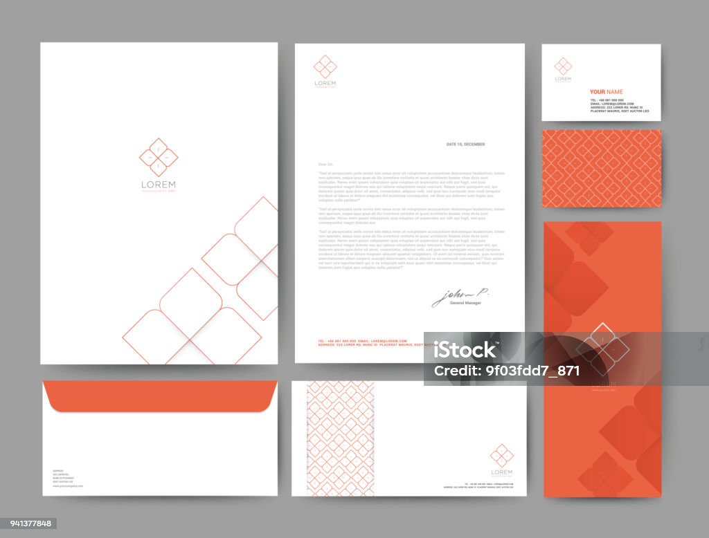 Branding identity template corporate company design orange color, Set for business hotel, resort, spa, luxury premium logo, vector illustration Template stock vector