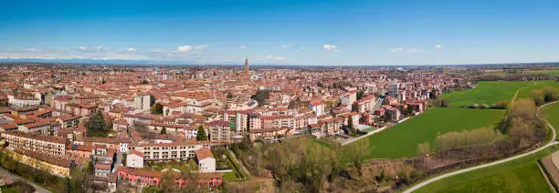 Photo of Aerial view of the city of Cremona, Lombardy, Italy. Cathedral and Torrazzo of Cremona. Europe