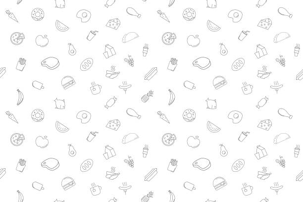 essen und trinken vektormuster. essen und trinken nahtlose hintergrund - tea sausage stock-grafiken, -clipart, -cartoons und -symbole