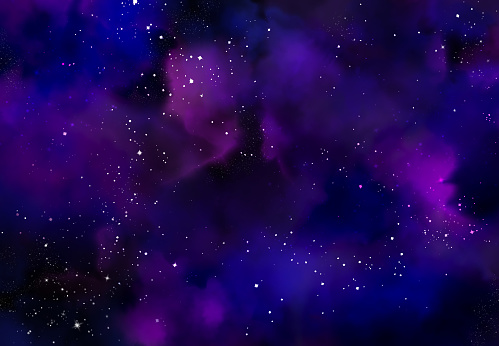 Star field in galaxy space with nebula, abstract watercolor digital art painting for texture background